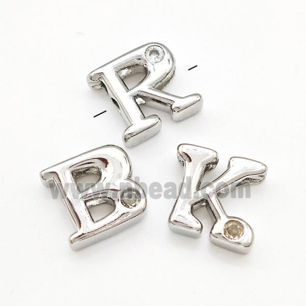 Copper Letters Beads Pave Zircon Mixed Alpabet Platinum Plated