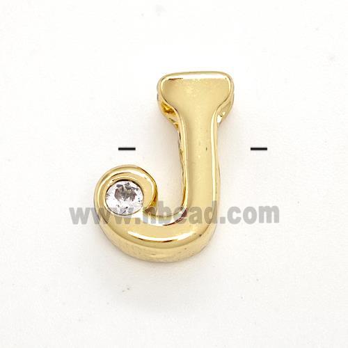 Copper Letter-J Beads Pave Zircon Gold Plated