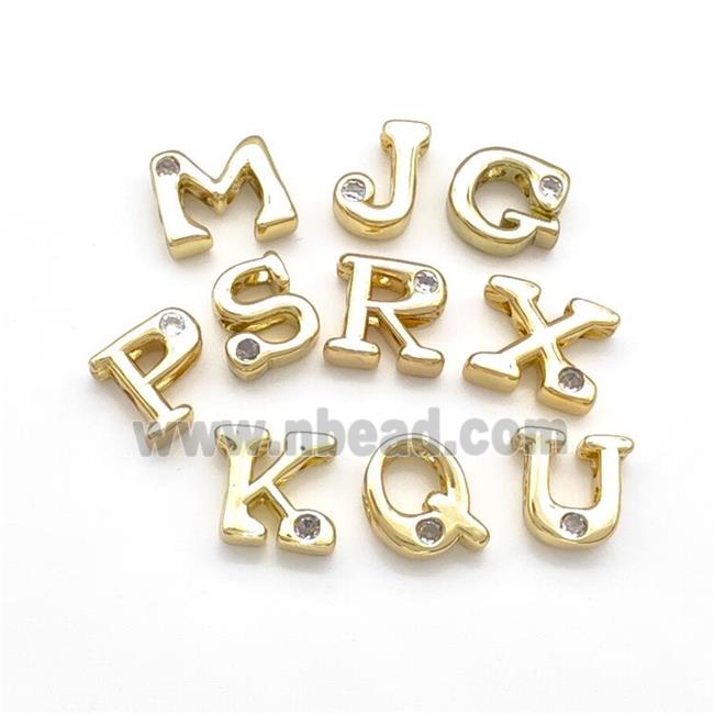 Copper Letters Beads Pave Zircon Mixed Alphabet Gold Plated