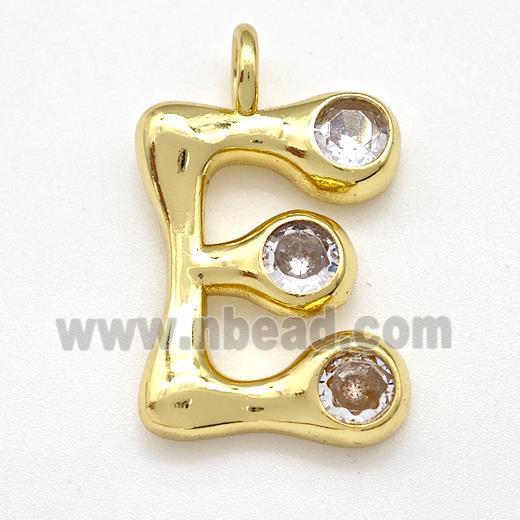 Copper Letter-E Pendant Pave Zircon Gold Plated