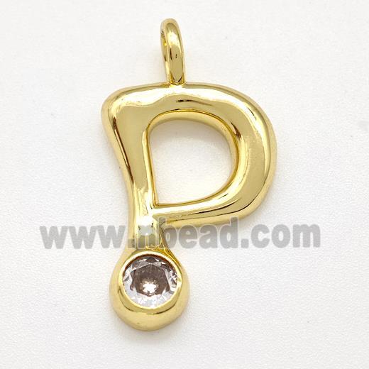 Copper Letter-P Pendant Pave Zircon Gold Plated