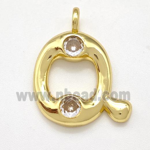 Copper Letter-Q Pendant Pave Zircon Gold Plated