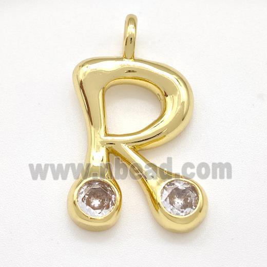 Copper Letter-R Pendant Pave Zircon Gold Plated