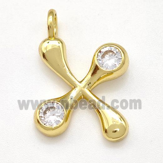 Copper Letter-X Pendant Pave Zircon Gold Plated