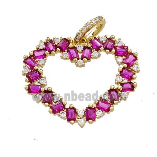 Copper Heart Pendant Micro Pave Fuchsia Zirconia Gold Plated