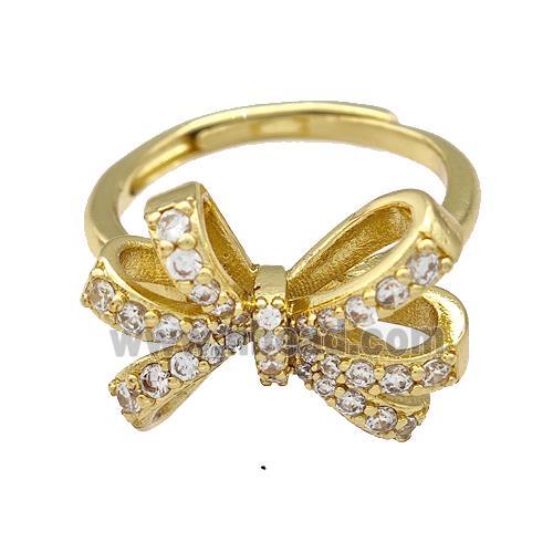 Copper Bow Rings Micro Pave Zirconia Adjustable Gold Plated