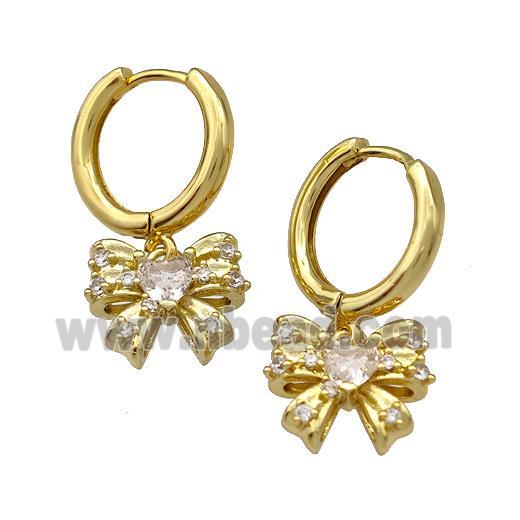 Copper Bow Hoop Earrings Pave Zircon Gold Plated