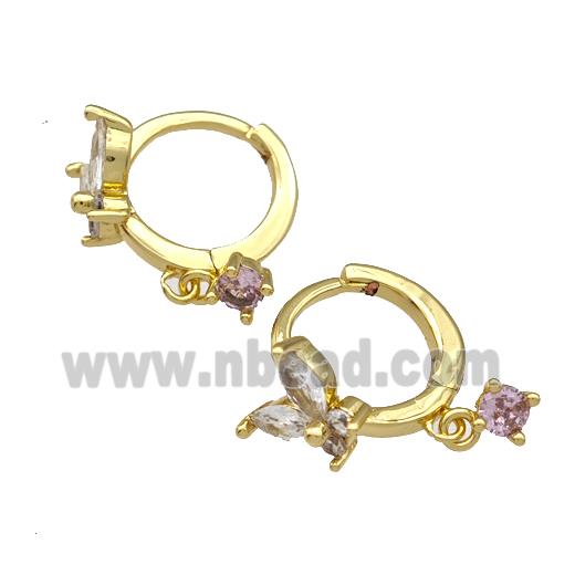 Copper Butterfly Hoop Earrings Pave Zircon Gold Plated