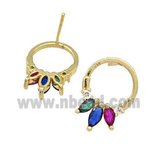 Copper Stud Earrings Pave Zirconia Gold Plated