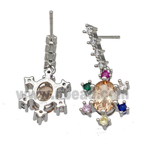 Copper Tortoise Stud Earrings Micro Pave Multicolor Zirconia Platinum Plated