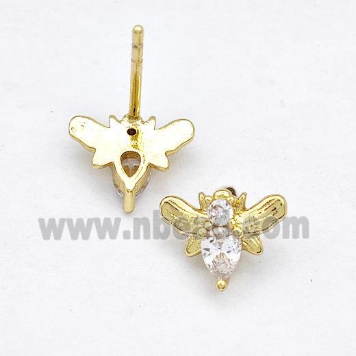 Copper Honeybee Stud Earrings Pave Zircon Gold Plated