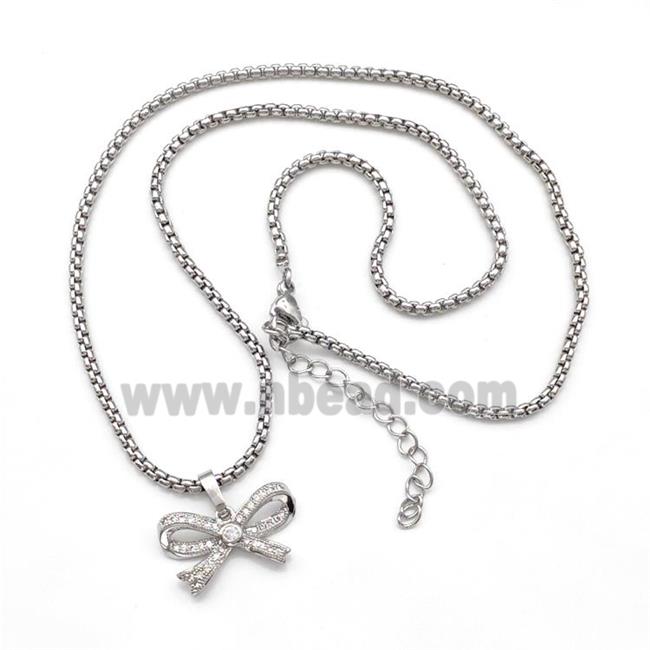 Copper Necklaces Bow Pave Zircon Platinum Plated