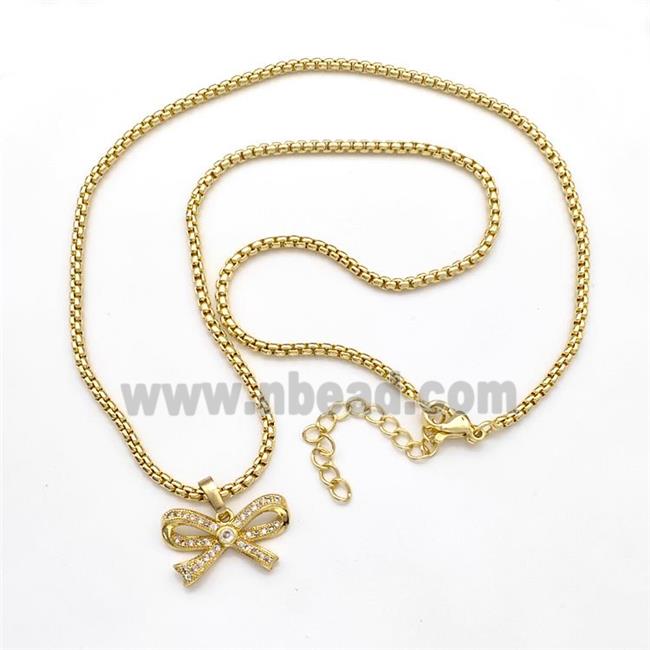 Copper Necklaces Bow Pave Zircon Gold Plated