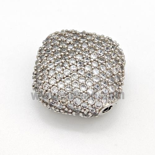 Copper Rhombus Beads Micro Pave Zirconia Platinum Plated