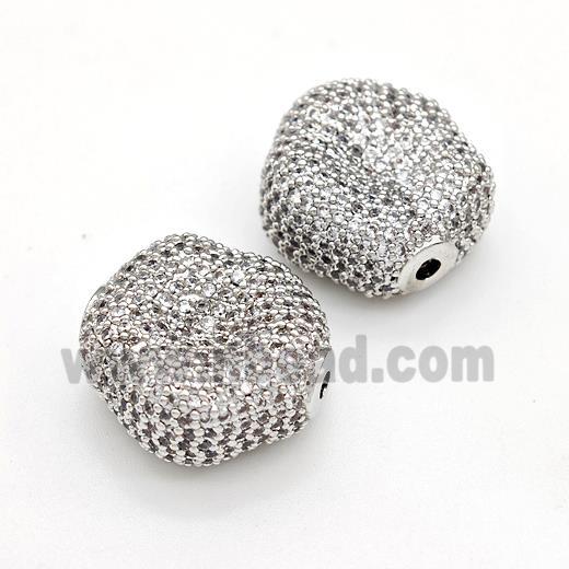 Copper Beads Micro Pave Zirconia Platinum Plated