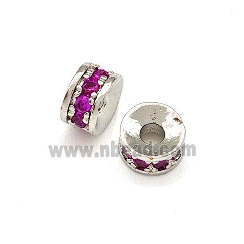 Copper Heishi Beads Pave Fuchsia Zirconia Platinum Plated