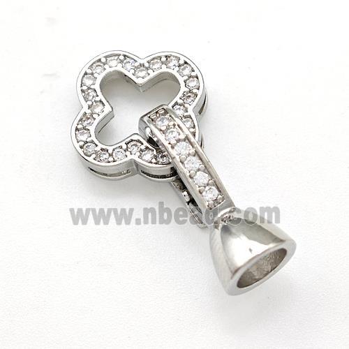 Copper Clasp Pave Zirconia Clover Platinum Plated