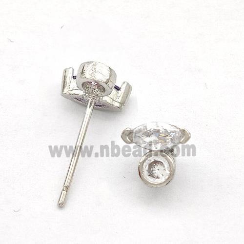 Copper Stud Earrings Pave Zirconia Eye Platinum Plated