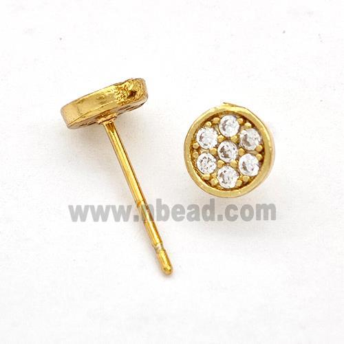 Copper Stud Earrings Pave Zirconia Circle Gold Plated