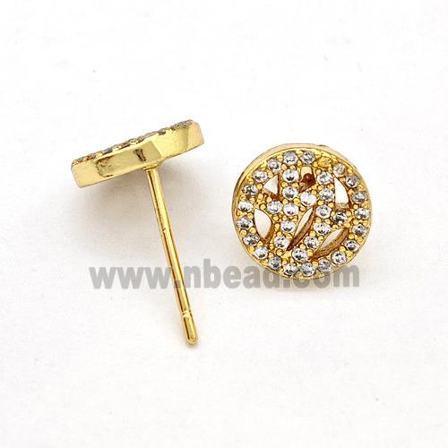 Copper Stud Earrings Pave Zirconia Circle Gold Plated