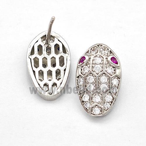 Copper Stud Earrings Pave Zirconia Snakehead Platinum Plated