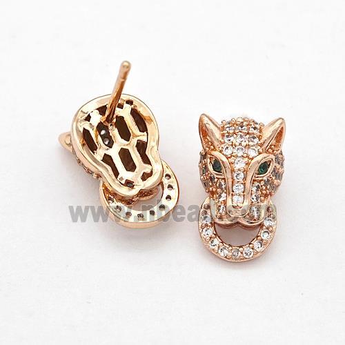 Copper Stud Earrings Pave Zirconia Leopard Rose Gold