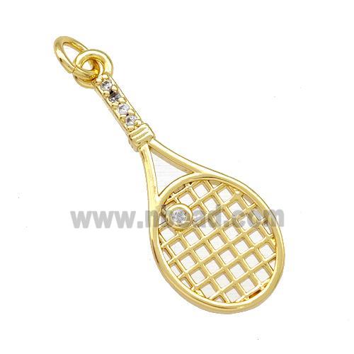 Tennis Racket Charms Copper Pendant Pave Zirconia Sports Gold Plated