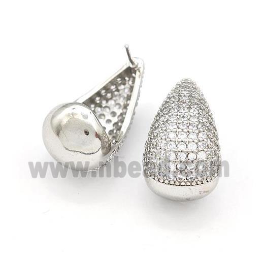 Copper Teardrop Stud Earrings Micro Pave Zirconia Platinum Plated