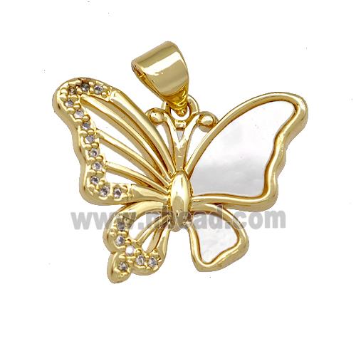 Copper Butterfly Pendant Pave Shell Zirconia 18K Gold Plated