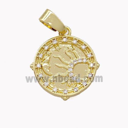 Copper Circle Pendant Micro Pave Zirconia Sun Moon Gold Plated