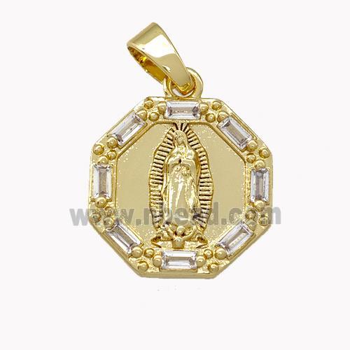 Copper Circle Pendant Pave Zirconia Jesus Gold Plated