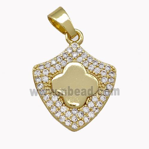 Copper Shield Pendant Micro Pave Zirconia Clover Gold Plated