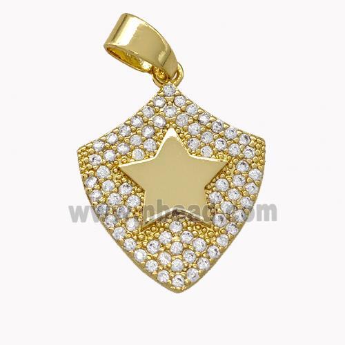 Copper Shield Pendant Micro Pave Zirconia Star Gold Plated