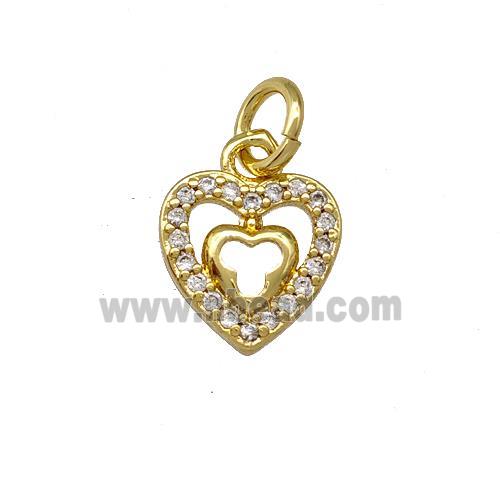 Copper Heart Pendant Micro Pave Zirconia Gold Plated