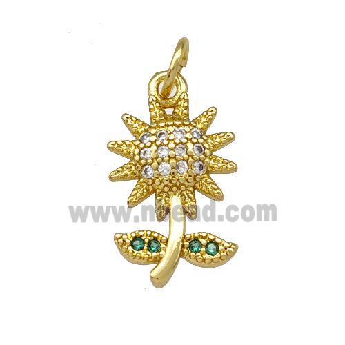 Copper Sunflower Pendant Micro Pave Zirconia Gold Plated