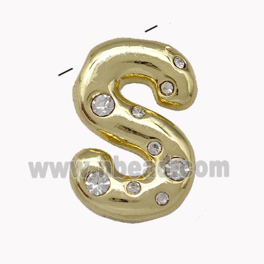 Copper Pendant Pave Zirconia Letter-S Gold Plated