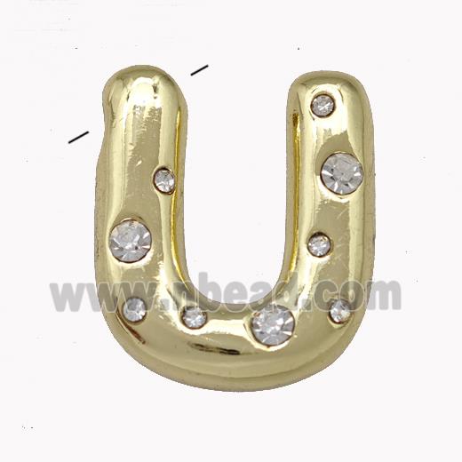 Copper Pendant Pave Zirconia Letter-U Gold Plated