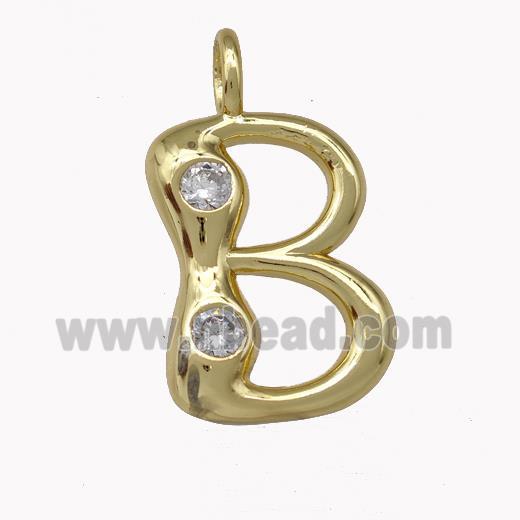 Copper Pendant Pave Zirconia Letter-B Gold Plated