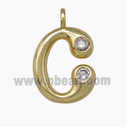 Copper Pendant Pave Zirconia Letter-C Gold Plated