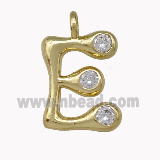 Copper Pendant Pave Zirconia Letter-E Gold Plated