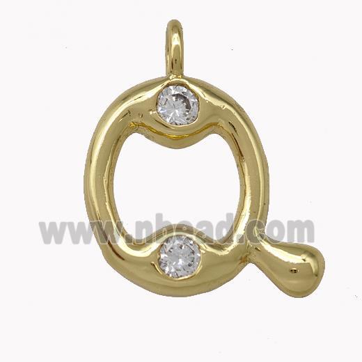 Copper Pendant Pave Zirconia Letter-Q Gold Plated