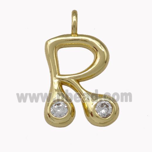 Copper Pendant Pave Zirconia Letter-R Gold Plated