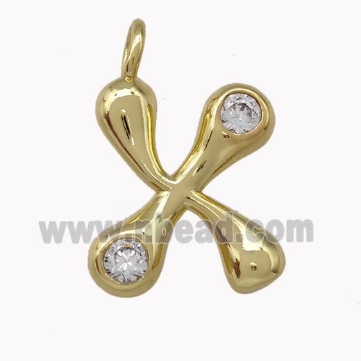 Copper Pendant Pave Zirconia Letter-X Gold Plated