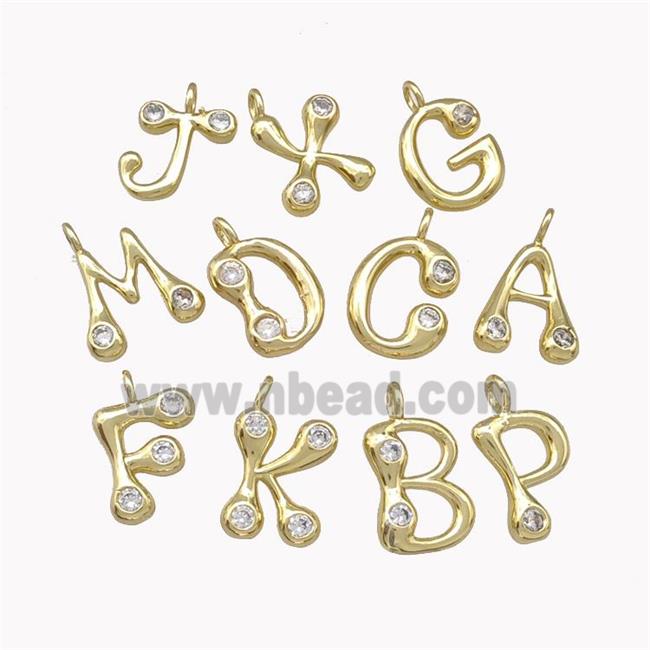 Copper Alphabet Pendant Pave Zirconia Mixed Letters Gold Plated