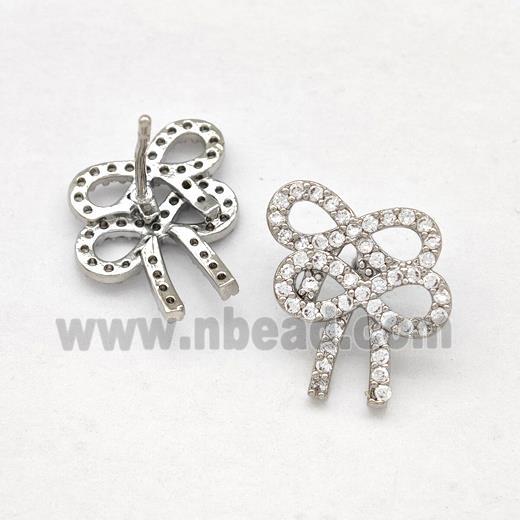 Copper Bow Earrings Stud Pave Zirconia Platinum Plated