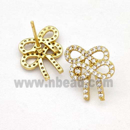 Copper Bow Earrings Stud Pave Zirconia Gold Plated