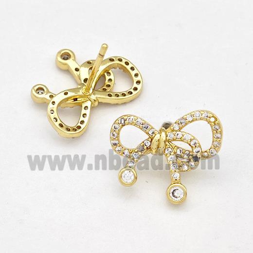 Copper Bow Earrings Stud Pave Zirconia Gold Plated