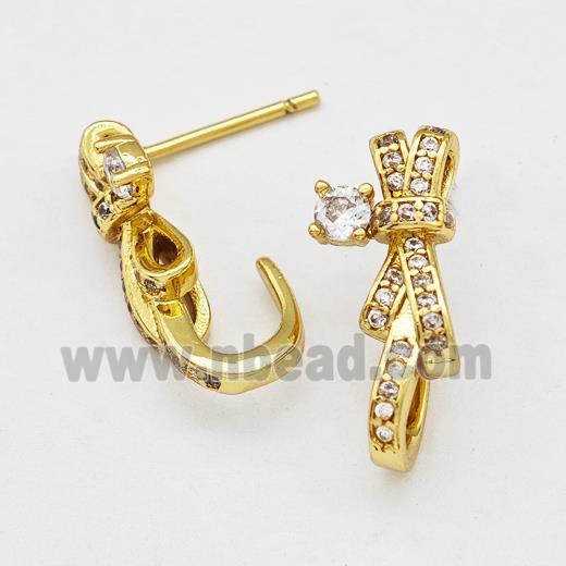 Copper Bow Earrings Stud Pave Zirconia Gold Plated