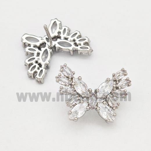 Copper Butterfly Earrings Stud Pave Zirconia Platinum Plated