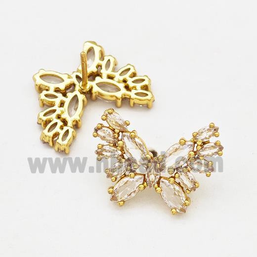 Copper Butterfly Earrings Stud Pave Zirconia Gold Plated